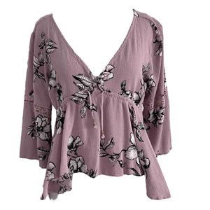 American Rag NWT Purple Floral Bell sleeve Cropped Corset Top Sz Small, MP $50